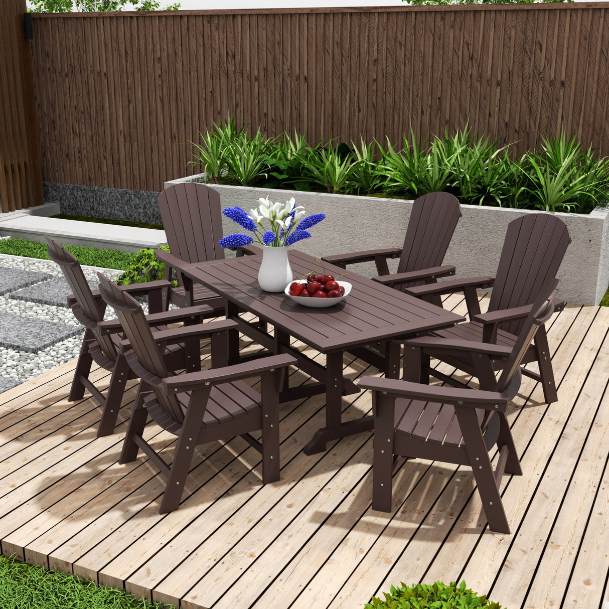 Polytrends Altura 7-Piece Poly Eco-Friendly All Weather Outdoor Dining Set with Armchairs