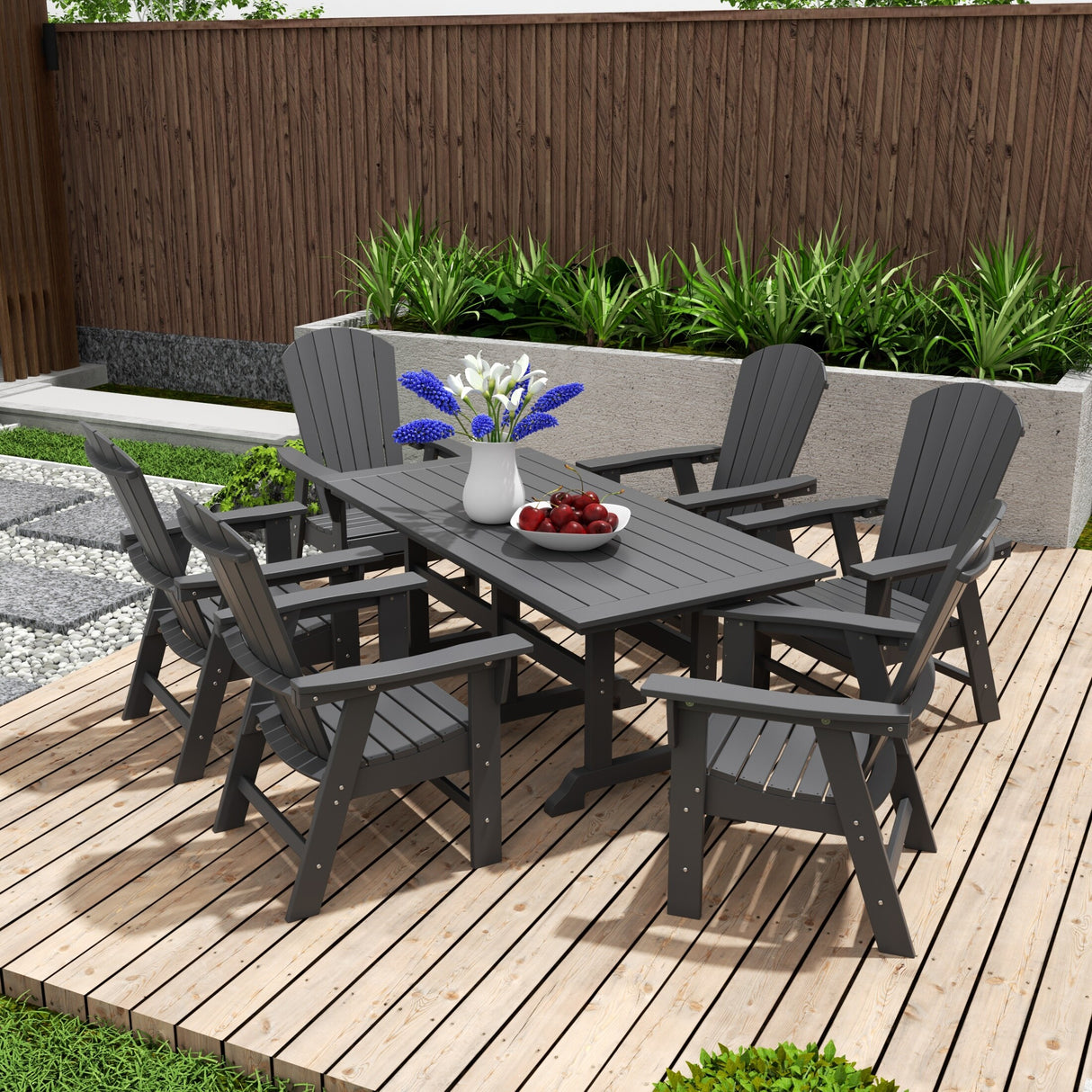 Polytrends Altura 7-Piece Poly Eco-Friendly All Weather Outdoor Dining Set with Armchairs