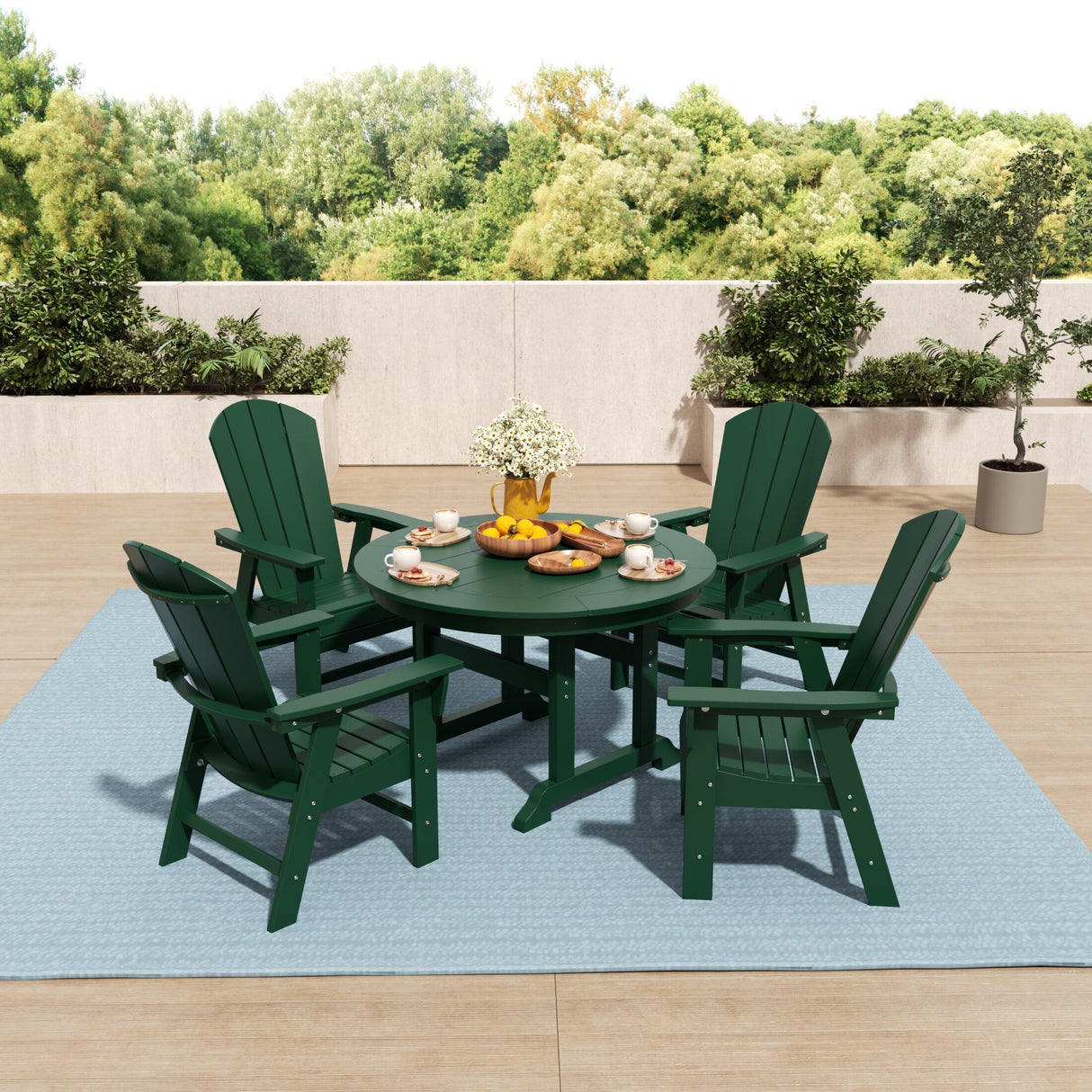 Polytrends Laguna Hdpe All Weather Outdoor Patio Round Adirondack Dining Chairs Set (5-Piece Set)