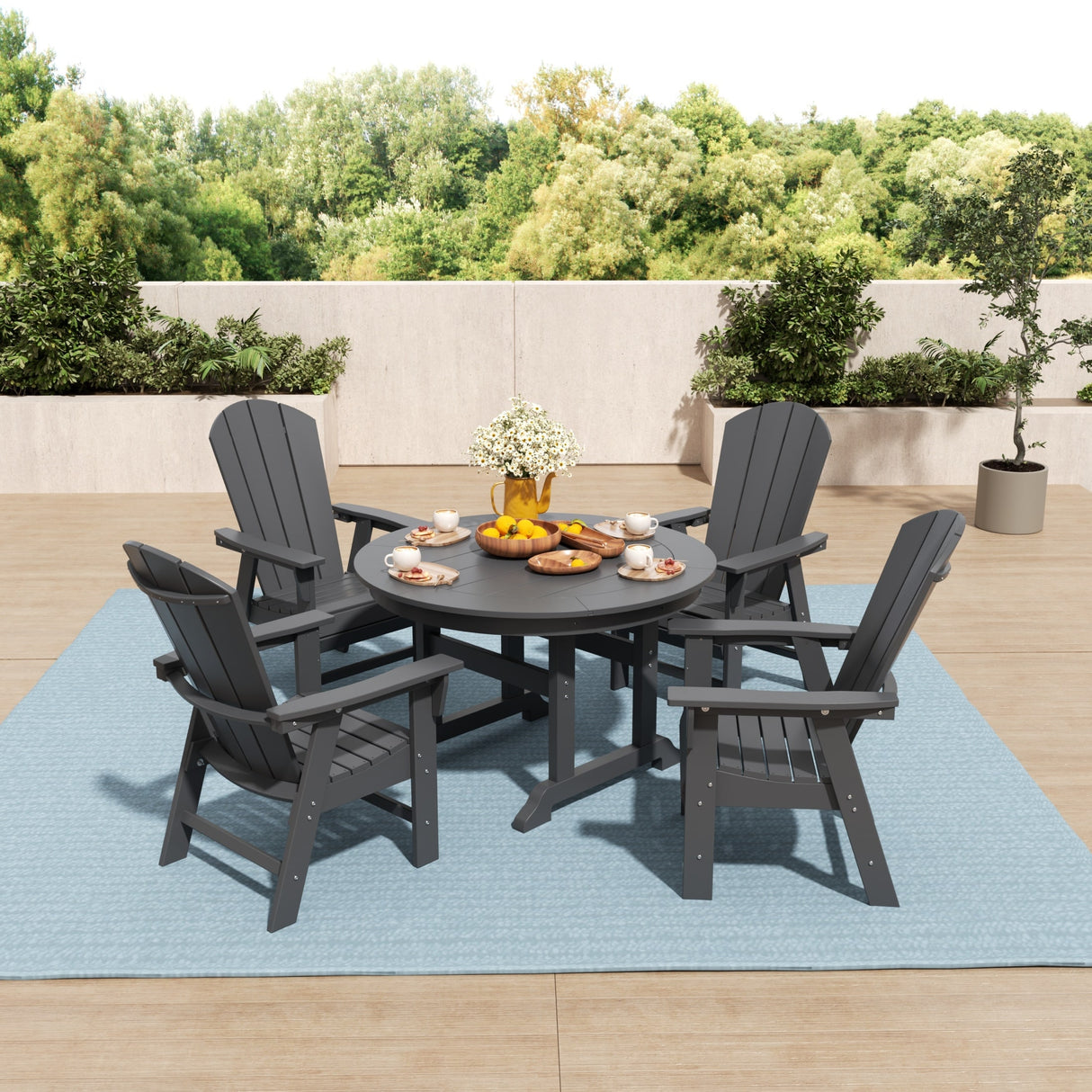 Polytrends Laguna Hdpe All Weather Outdoor Patio Round Adirondack Dining Chairs Set (5-Piece Set)