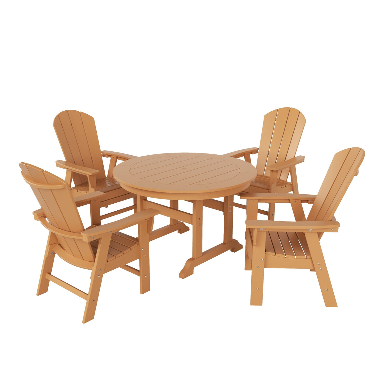 Polytrends Laguna Hdpe All Weather Outdoor Patio Round Adirondack Dining Chairs Set (5-Piece Set)