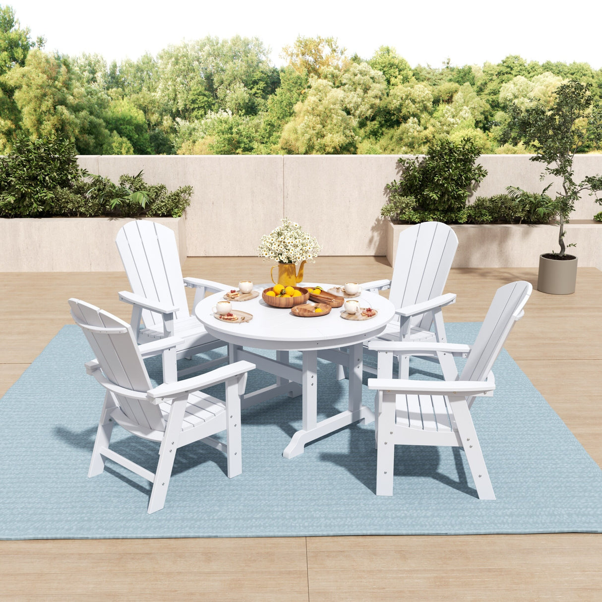 Polytrends Laguna Hdpe All Weather Outdoor Patio Round Adirondack Dining Chairs Set (5-Piece Set)