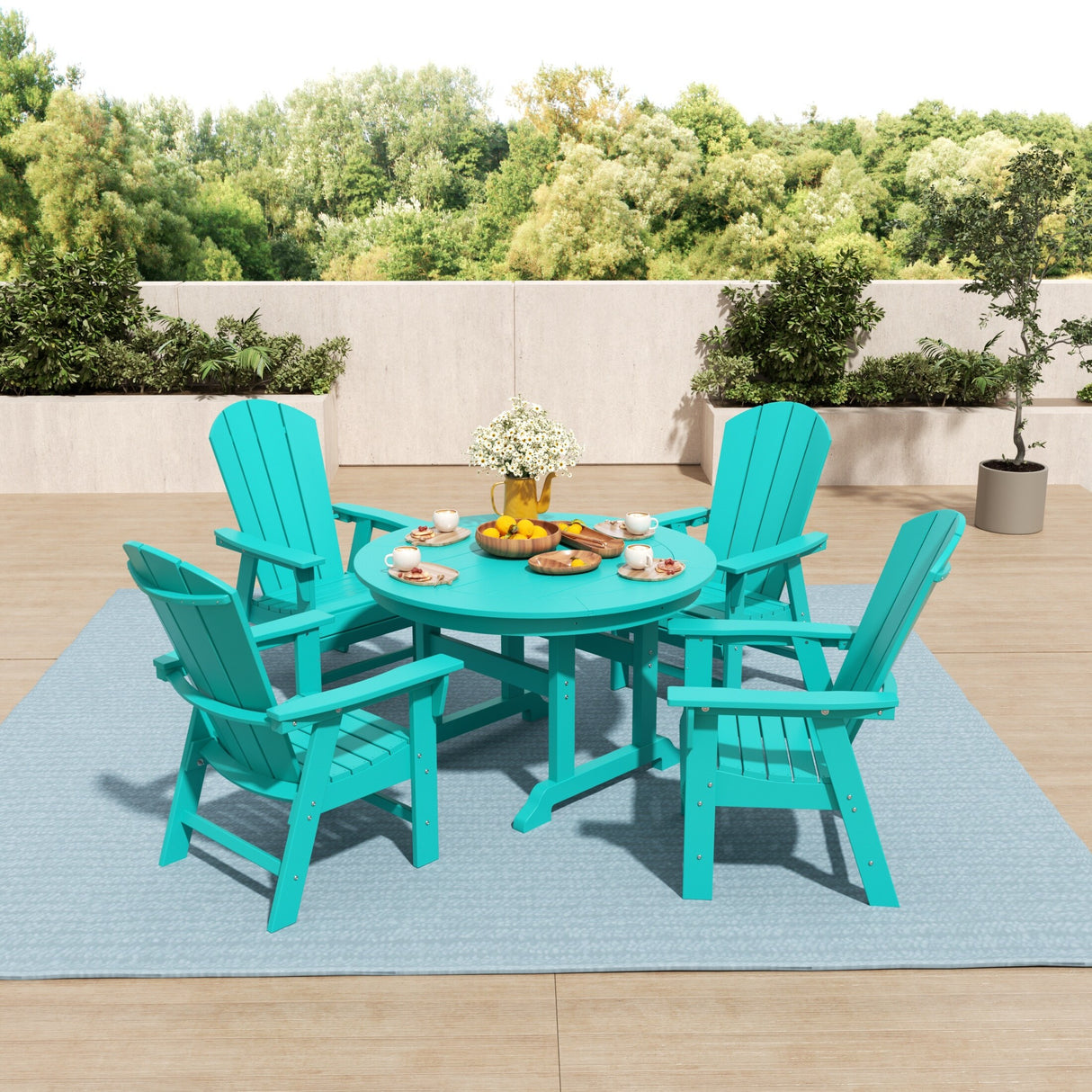 Polytrends Laguna Hdpe All Weather Outdoor Patio Round Adirondack Dining Chairs Set (5-Piece Set)