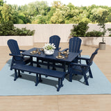 Polytrends Laguna Hdpe All Weather Outdoor Patio Dining Set with Rectangle Table, Arm Chairs, and Bench (6-Piece Set)