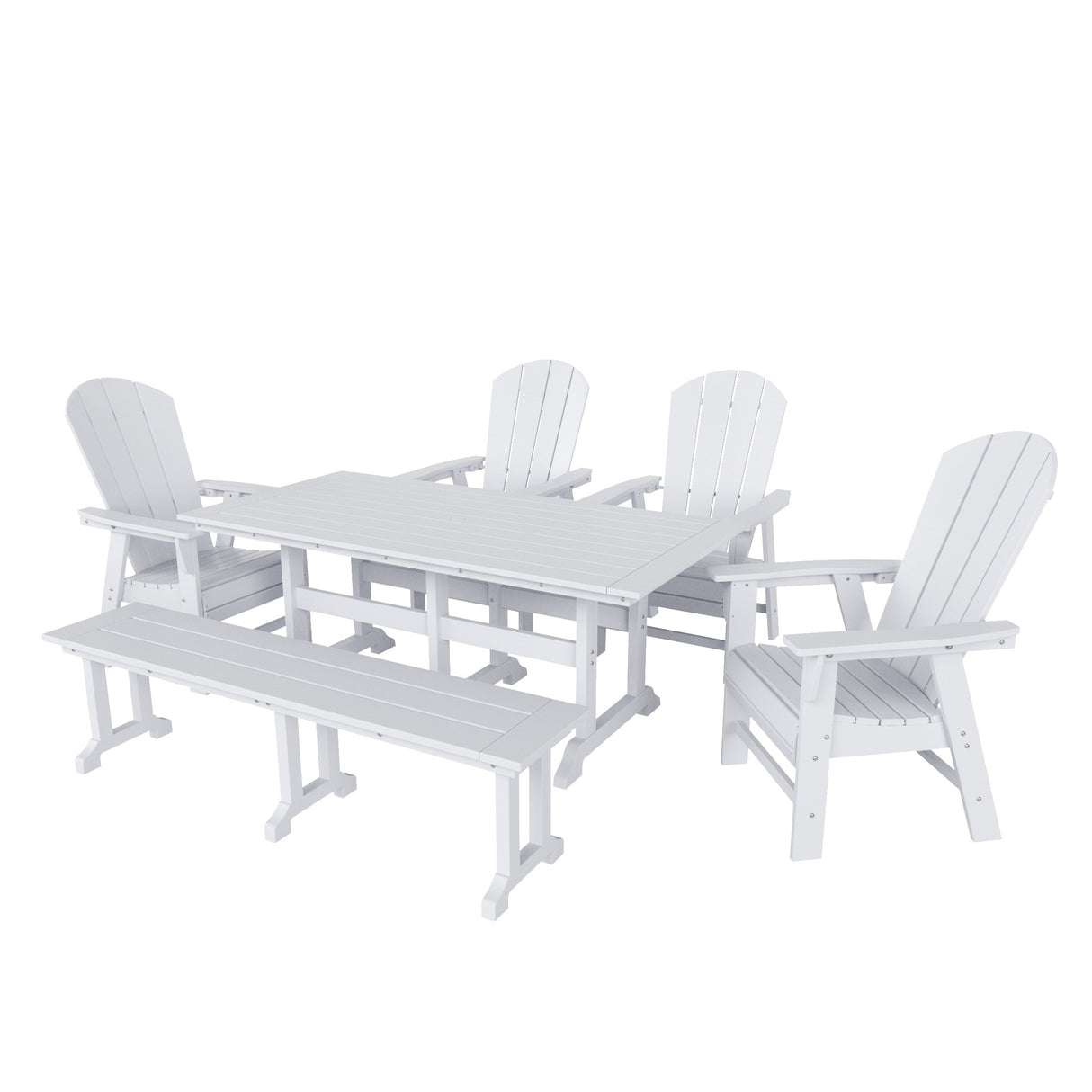 Polytrends Laguna Hdpe All Weather Outdoor Patio Dining Set with Rectangle Table, Arm Chairs, and Bench (6-Piece Set)