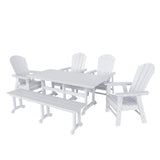 Polytrends Laguna Hdpe All Weather Outdoor Patio Dining Set with Rectangle Table, Arm Chairs, and Bench (6-Piece Set)