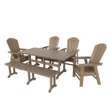 Polytrends Laguna Hdpe All Weather Outdoor Patio Dining Set with Rectangle Table, Arm Chairs, and Bench (6-Piece Set)
