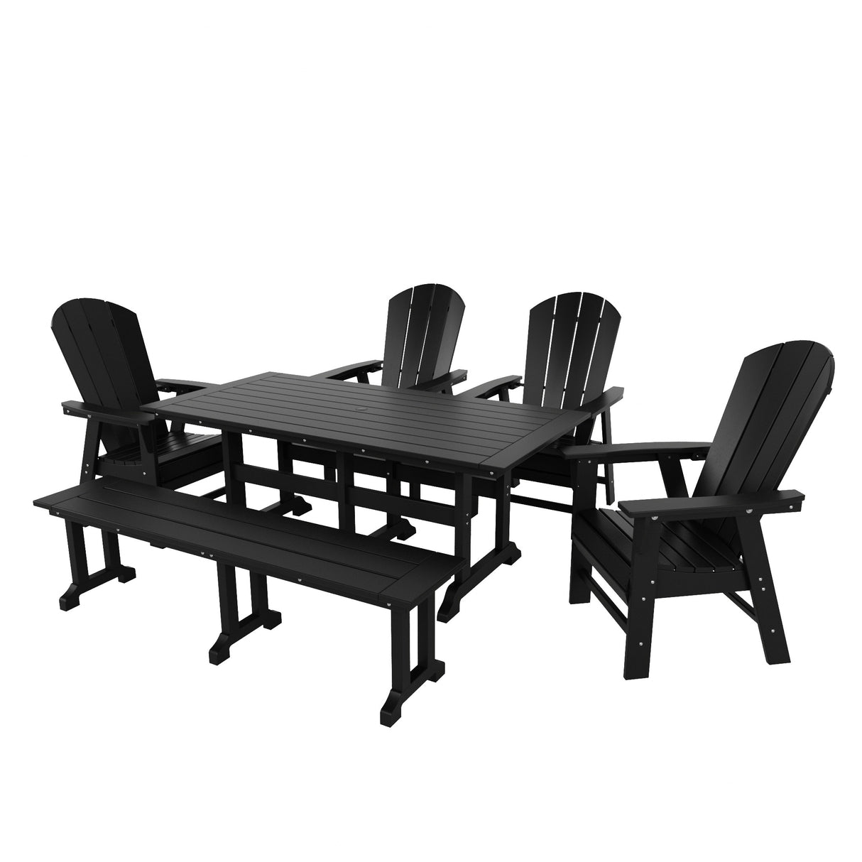 Polytrends Laguna Hdpe All Weather Outdoor Patio Dining Set with Rectangle Table, Arm Chairs, and Bench (6-Piece Set)