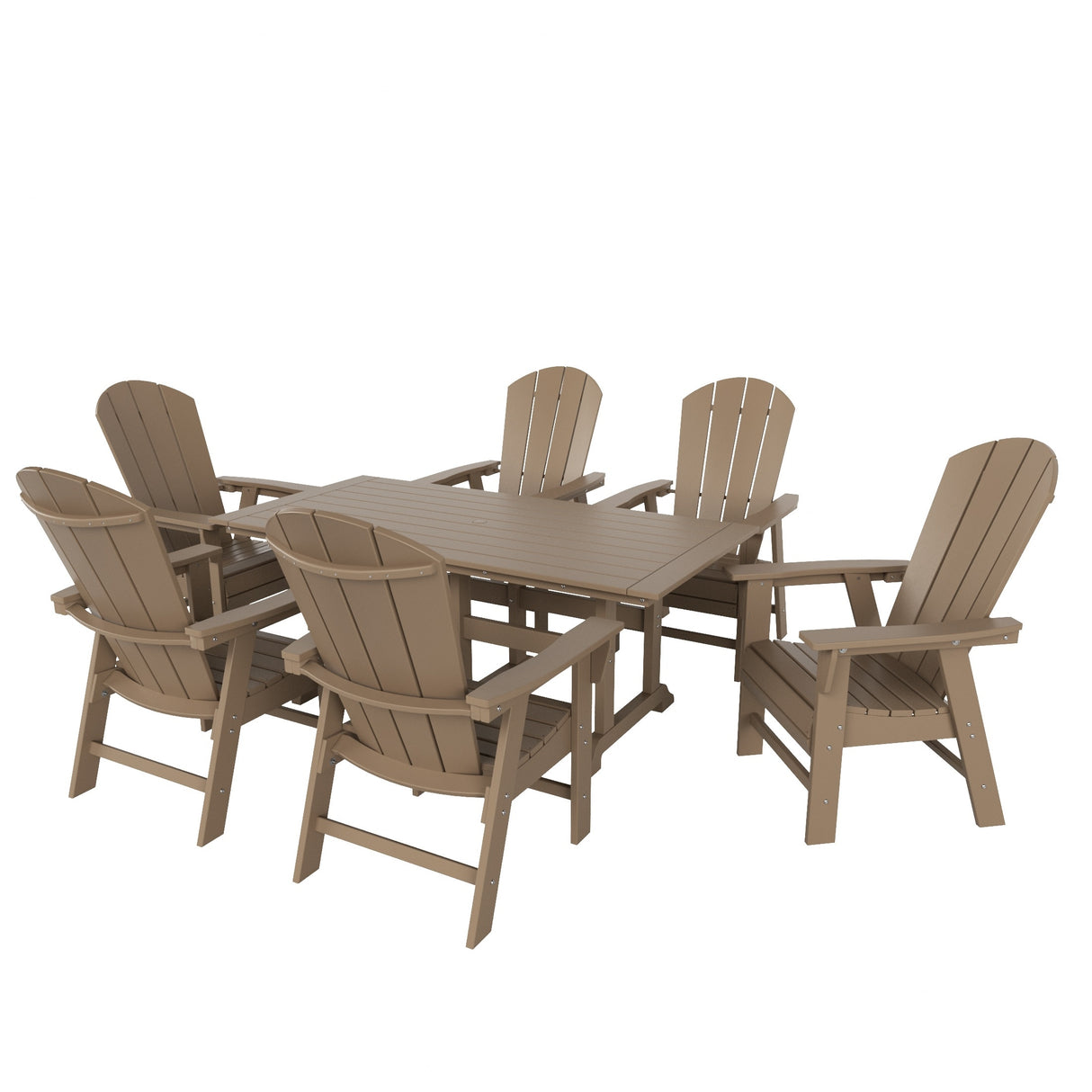 Polytrends Laguna Hdpe All Weather Outdoor Patio Rectangular Adirondack Dining Chairs With Table (7-Piece Set)