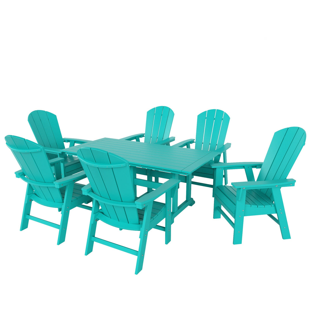Polytrends Laguna Hdpe All Weather Outdoor Patio Rectangular Adirondack Dining Chairs With Table (7-Piece Set)