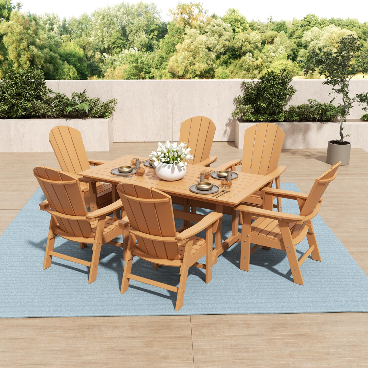 Polytrends Laguna Hdpe All Weather Outdoor Patio Rectangular Adirondack Dining Chairs With Table (7-Piece Set)