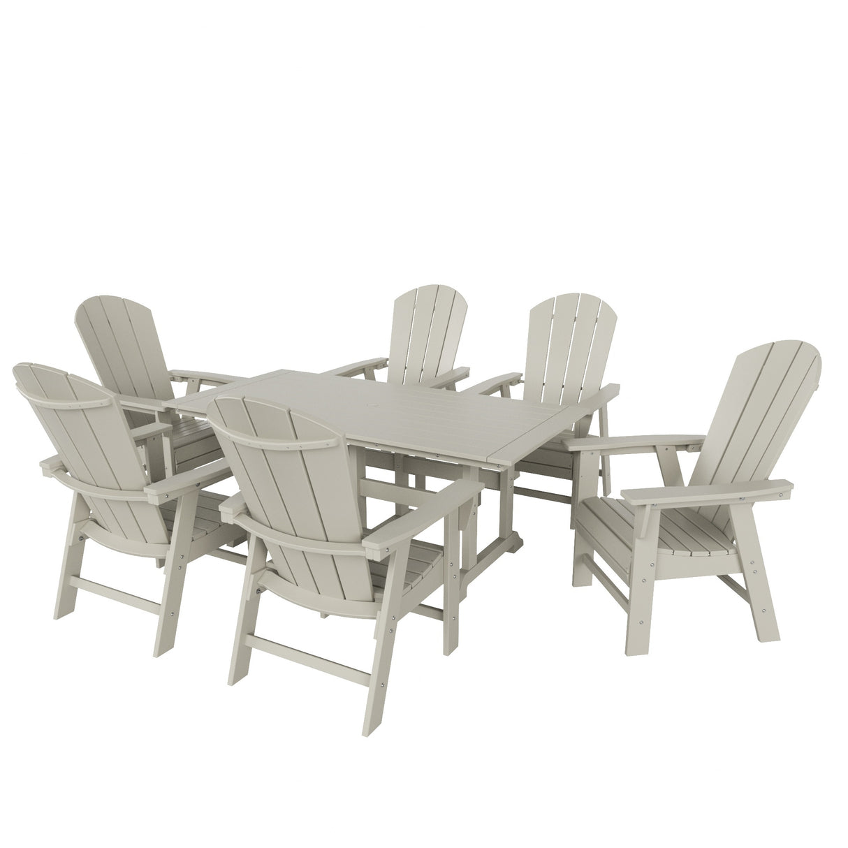 Polytrends Laguna Hdpe All Weather Outdoor Patio Rectangular Adirondack Dining Chairs With Table (7-Piece Set)