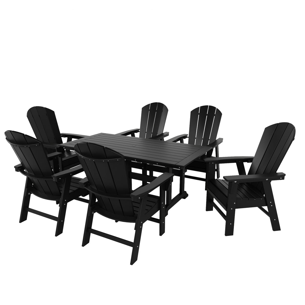 Polytrends Laguna Hdpe All Weather Outdoor Patio Rectangular Adirondack Dining Chairs With Table (7-Piece Set)