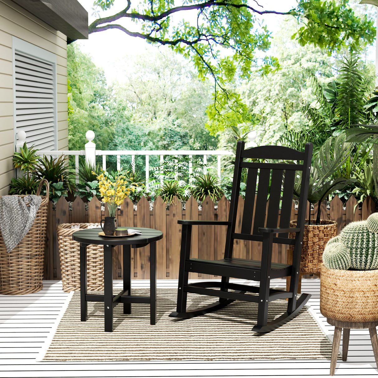 Polytrends Laguna Hdpe All Weather Outdoor Patio Rocking Chair With Side Table (2-Piece Set)
