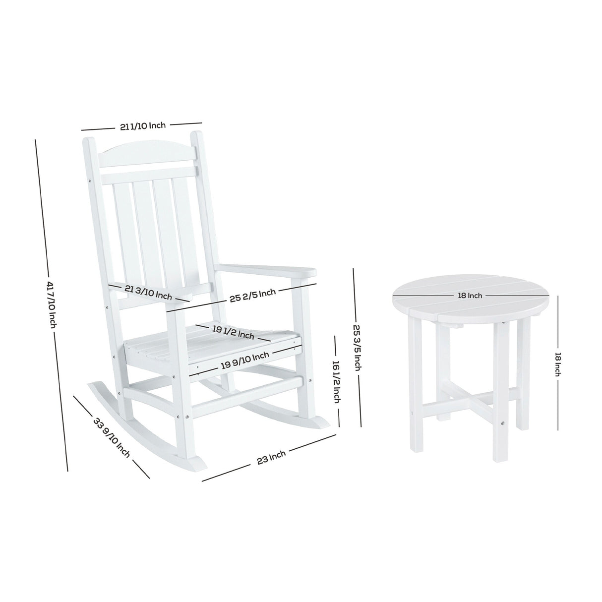 Polytrends Laguna Hdpe All Weather Outdoor Patio Rocking Chair With Side Table (2-Piece Set)