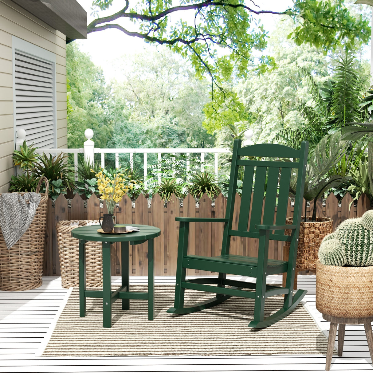 Polytrends Laguna Hdpe All Weather Outdoor Patio Rocking Chair With Side Table (2-Piece Set)
