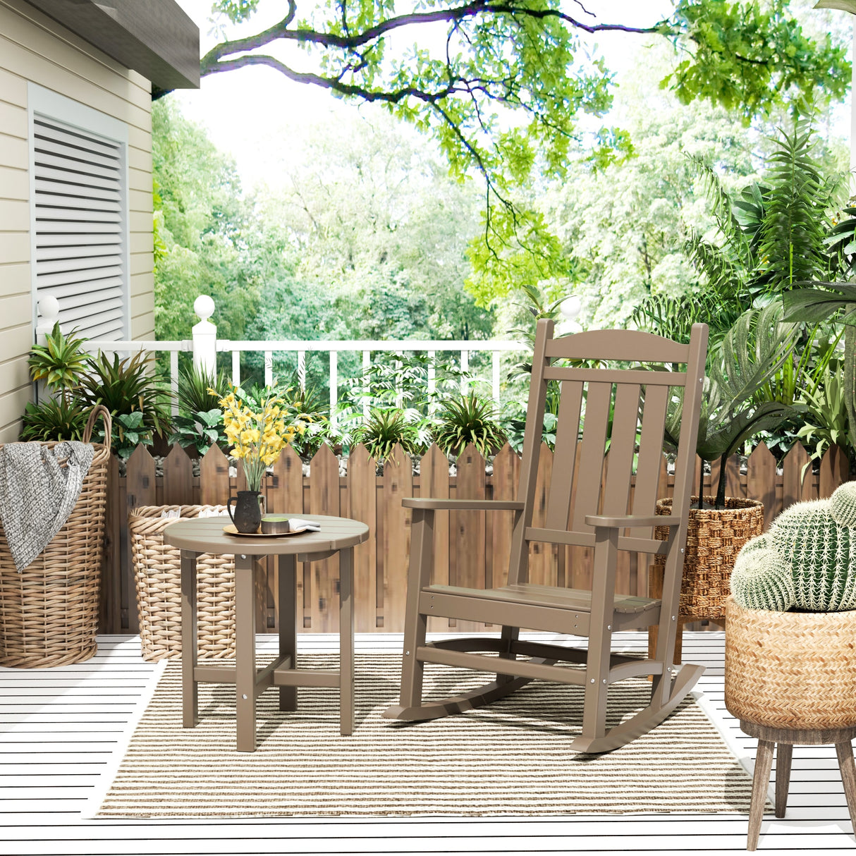 Polytrends Laguna Hdpe All Weather Outdoor Patio Rocking Chair With Side Table (2-Piece Set)