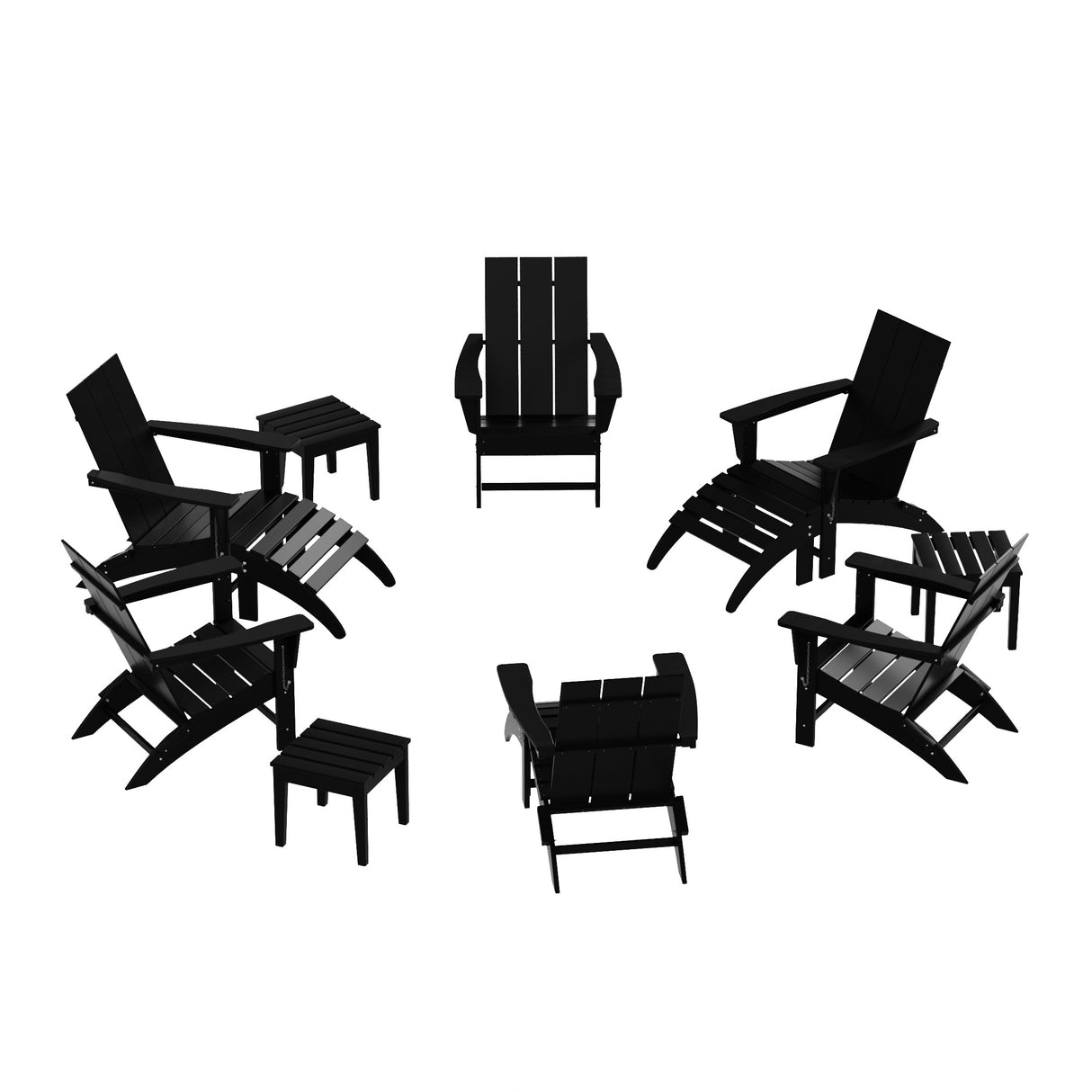 Polytrends Shoreside Modern 12-Piece Folding Adirondack Chair With Ottoman And Side Table