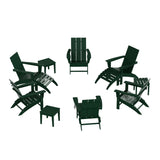 Polytrends Shoreside Modern 12-Piece Folding Adirondack Chair With Ottoman And Side Table