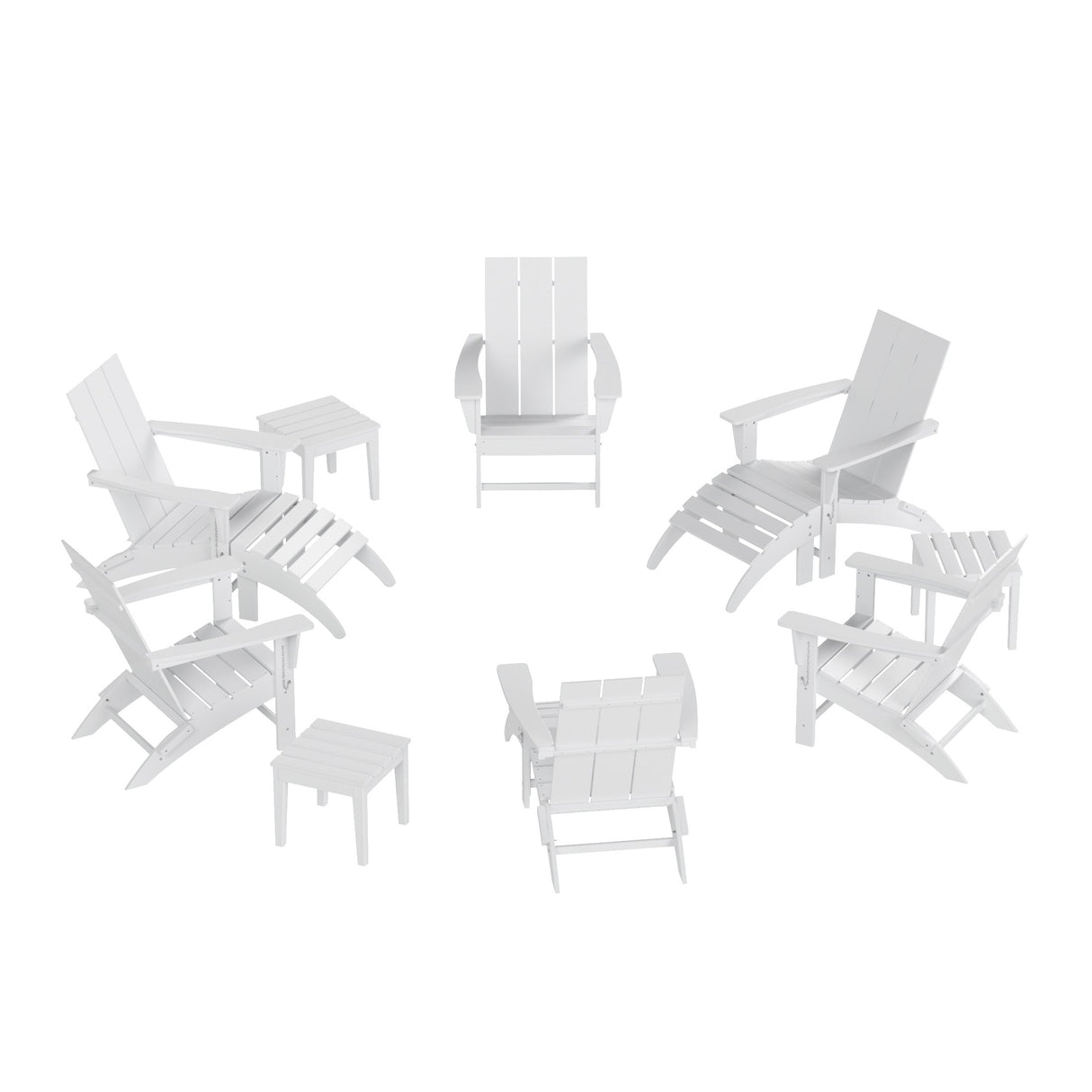 Polytrends Shoreside Modern 12-Piece Folding Adirondack Chair With Ottoman And Side Table
