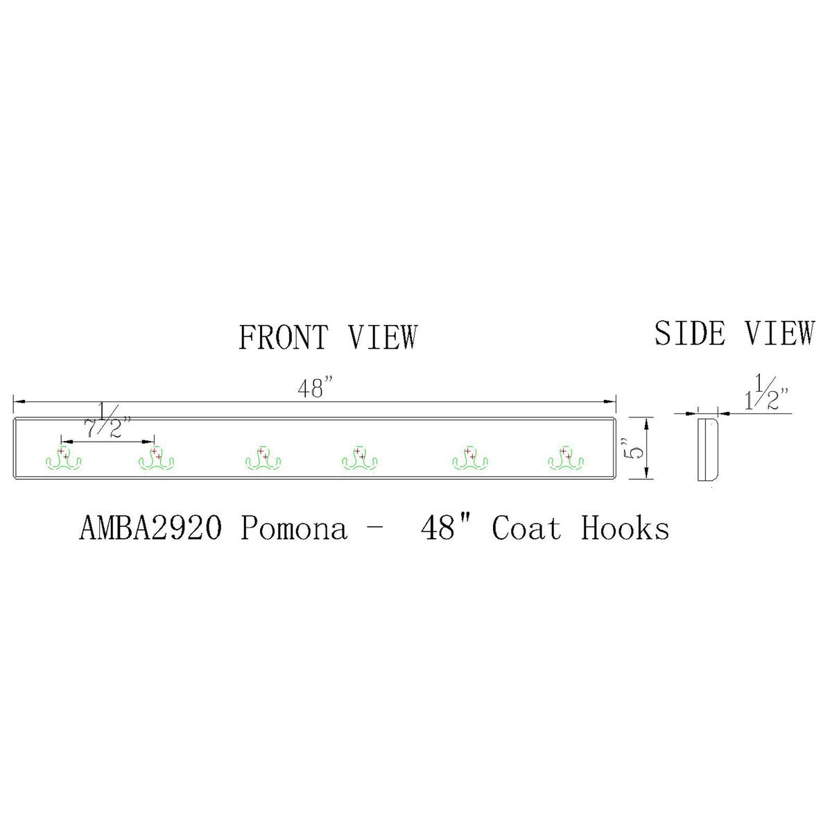 Pomona 48" Metal and Wood Wall Coat Hook
