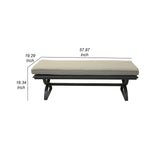 Pomona 58 Inch Patio Bench, Cushion, Polyester Fiber, Crossed Legs, Beige