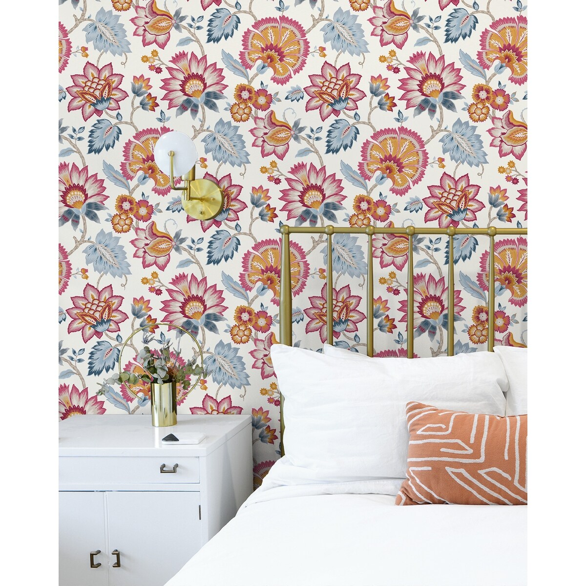 Pomona Jacobean Blossom Floral 27 In W X 18 Ft L Self-Adhesive Peel And Stick Wallpaper