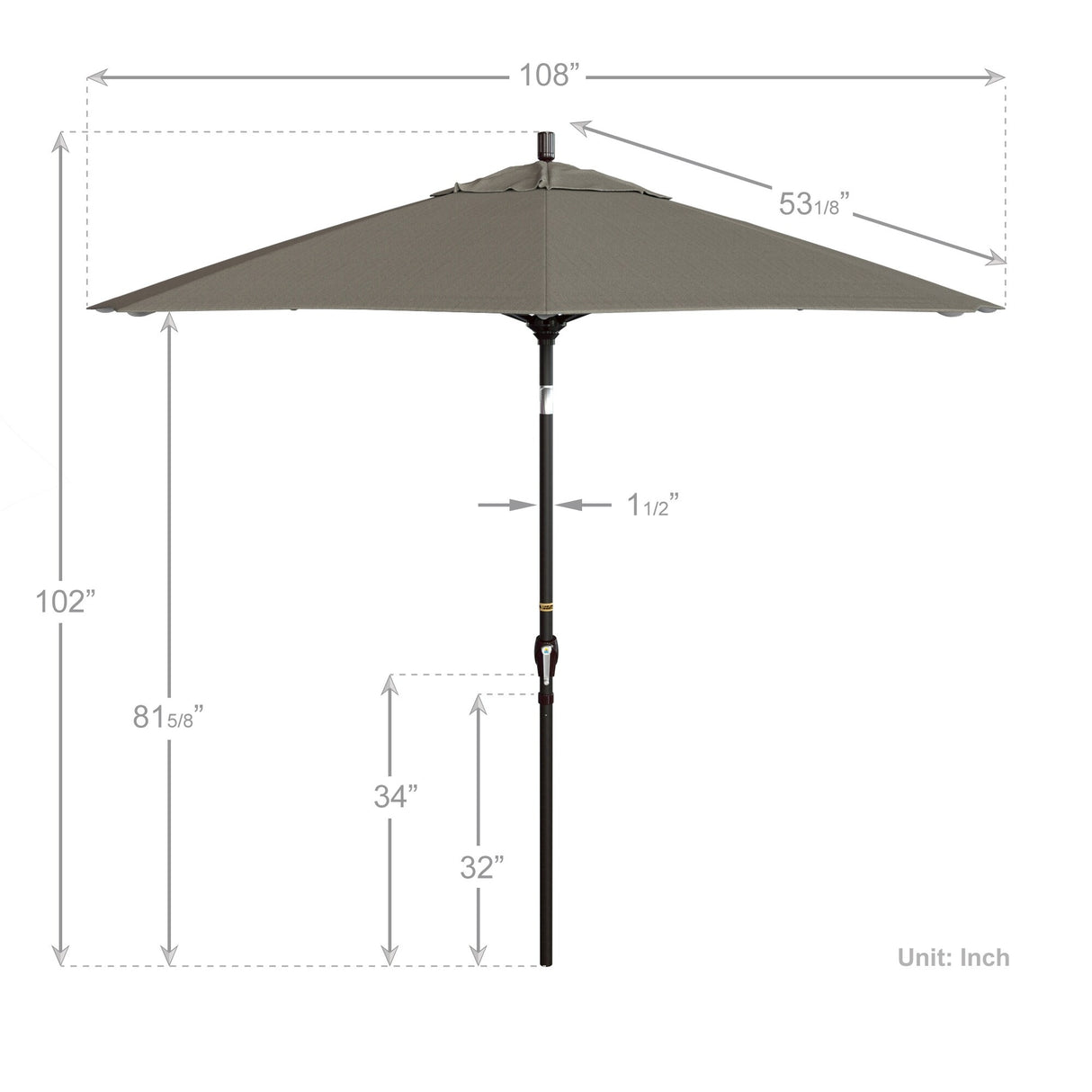 Pompano 9ft Crank Lift Push Button Tilt Round Patio Umbrella by Havenside Home, Base Not Included