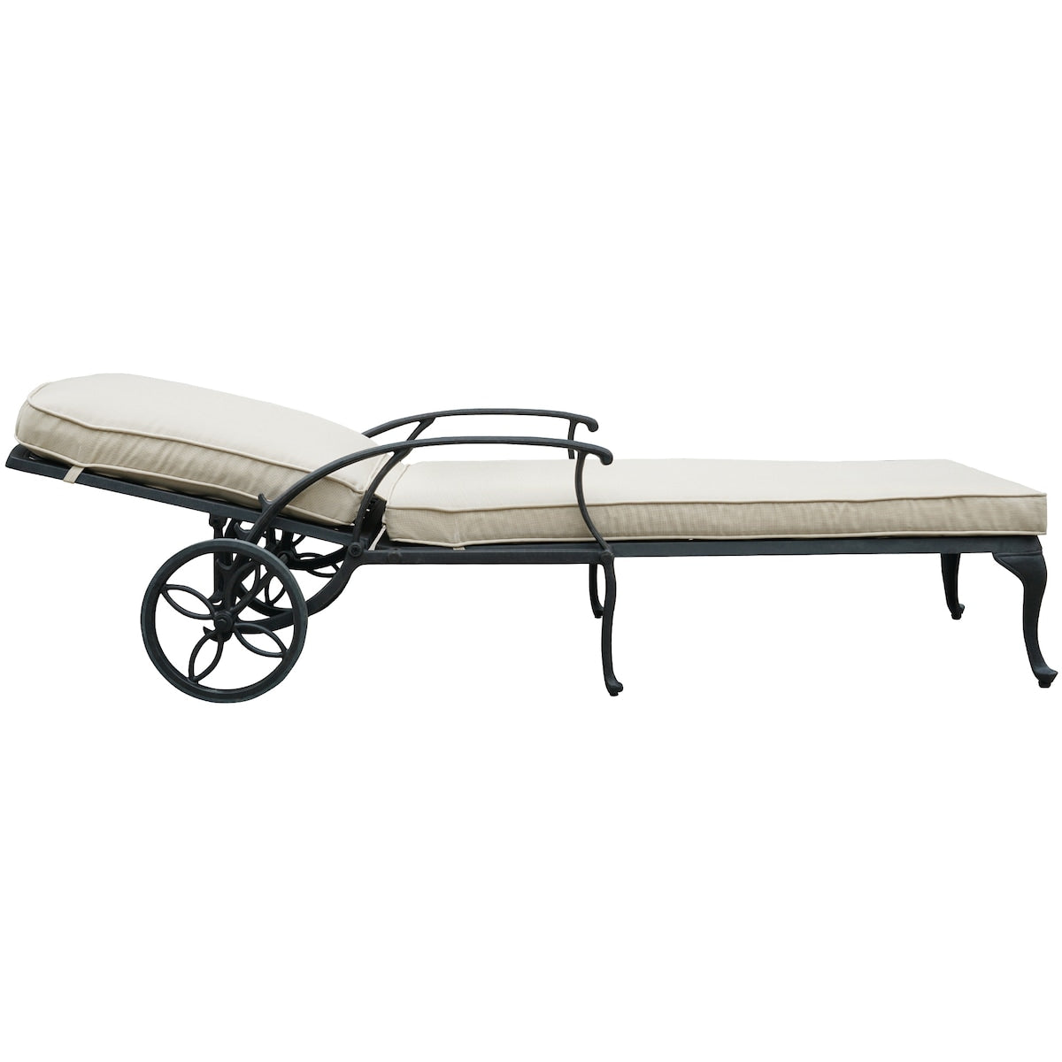 Poolside Reclining Chaise Lounge Patio ArmChair with Wheels & Cushion