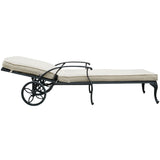 Poolside Reclining Chaise Lounge Patio ArmChair with Wheels & Cushion