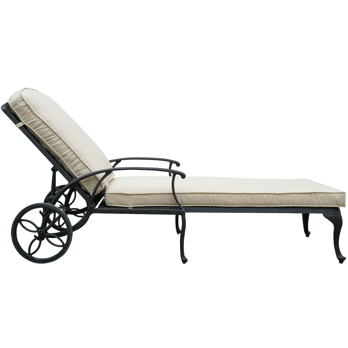 Poolside Reclining Chaise Lounge Patio ArmChair with Wheels & Cushion