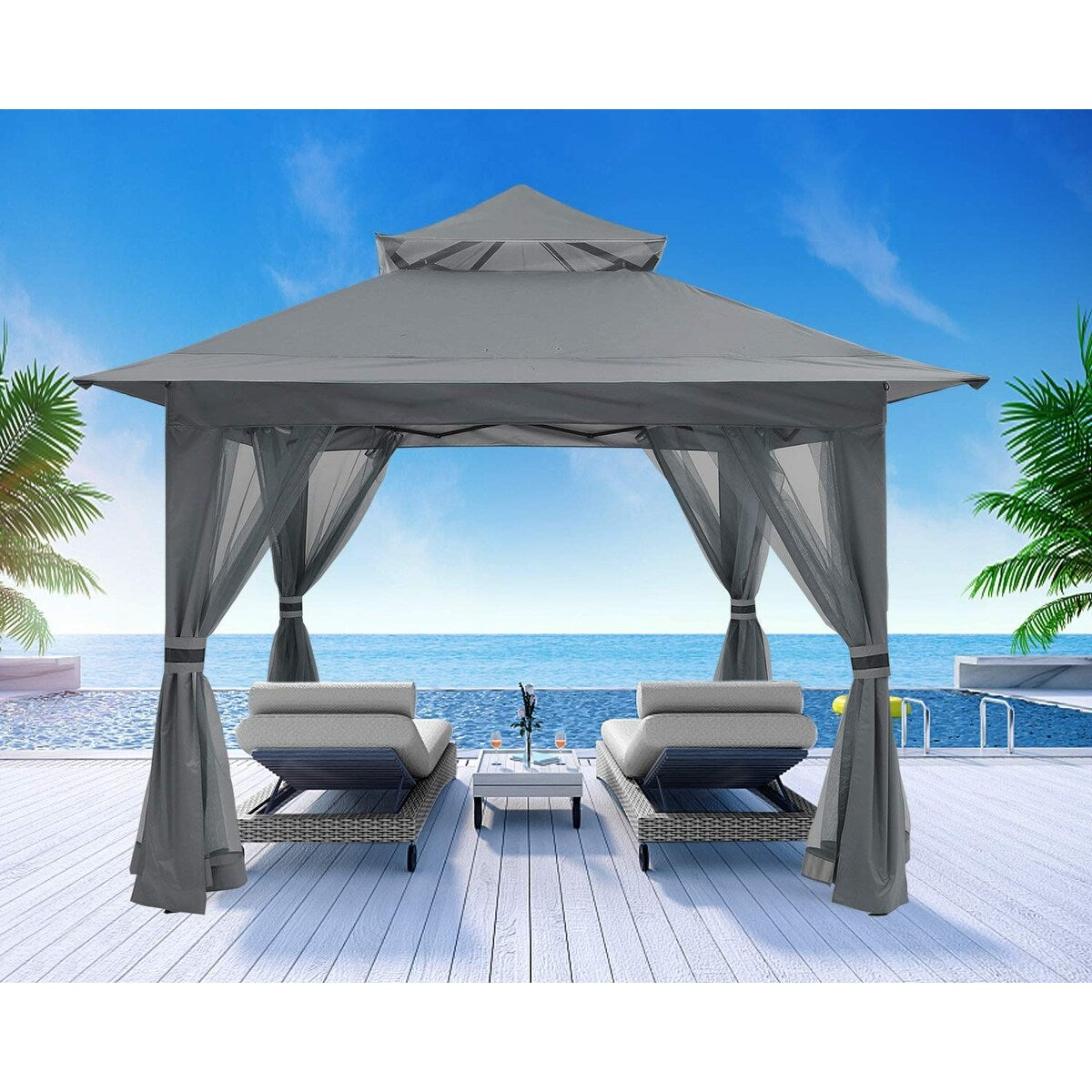 Pop Up Gazebo 13x13 - Outdoor Canopy Tent with Mosquito Netting for Patio Garden Backyard
