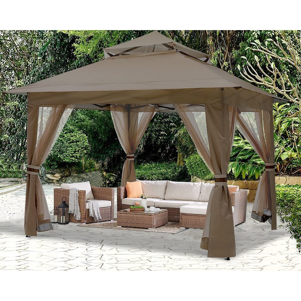Pop Up Gazebo 13x13 - Outdoor Canopy Tent with Mosquito Netting for Patio Garden Backyard