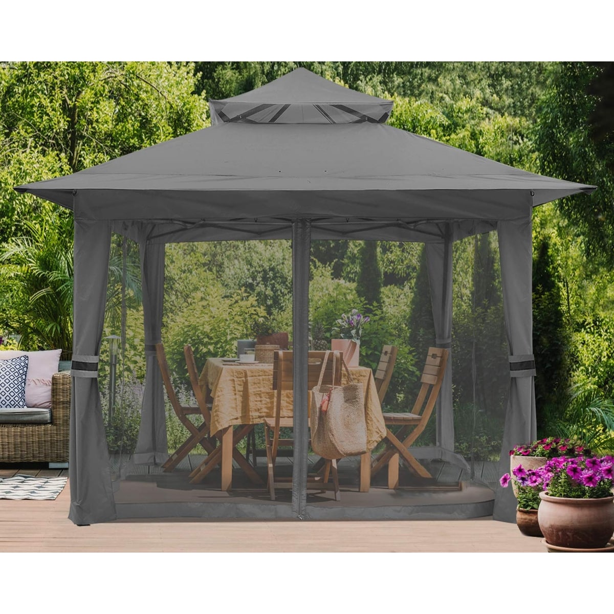 Pop Up Gazebo 13x13 - Outdoor Canopy Tent with Mosquito Netting for Patio Garden Backyard
