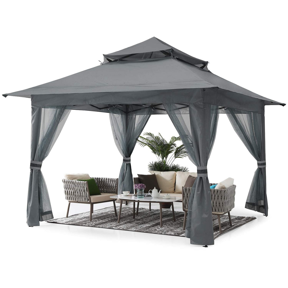 Pop Up Gazebo 13x13 - Outdoor Canopy Tent with Mosquito Netting for Patio Garden Backyard