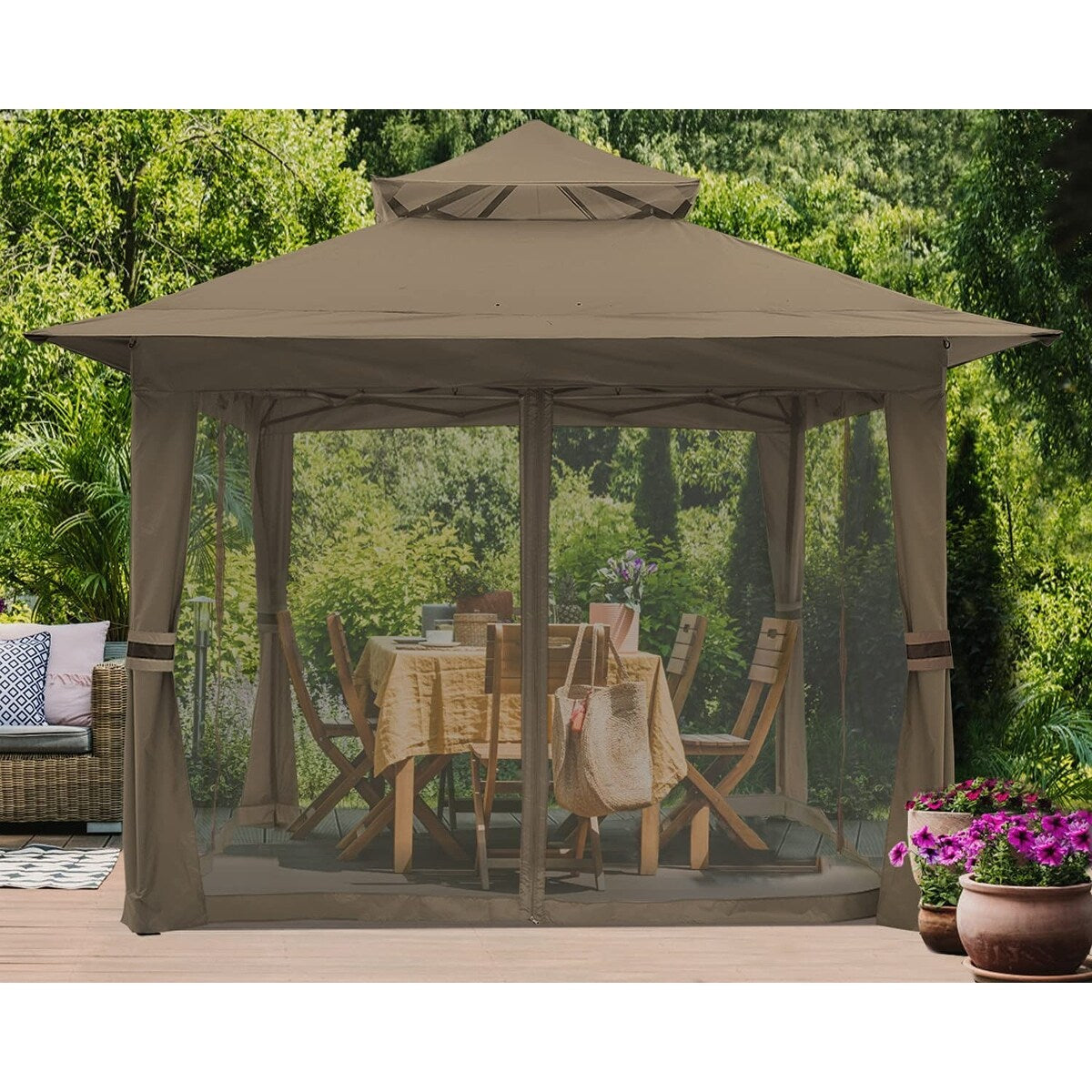 Pop Up Gazebo 13x13 - Outdoor Canopy Tent with Mosquito Netting for Patio Garden Backyard