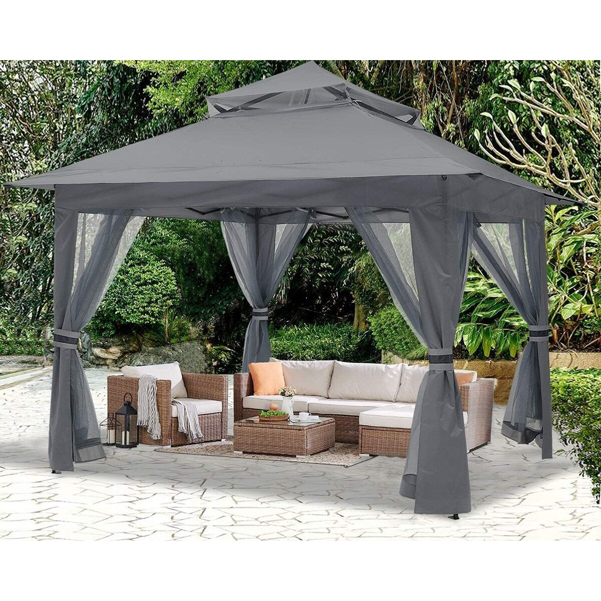 Pop Up Gazebo 13x13 - Outdoor Canopy Tent with Mosquito Netting for Patio Garden Backyard
