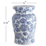 Poppies 17.7" Ceramic Garden Stool, White/Blue by JONATHAN Y