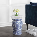 Poppies 17.7" Ceramic Garden Stool, White/Blue by JONATHAN Y