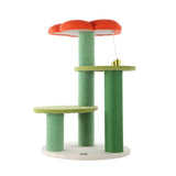 Poppy 29" 3-Tier Modern Jute Flower Cat Tree with Dangling Toy, Orange/Green