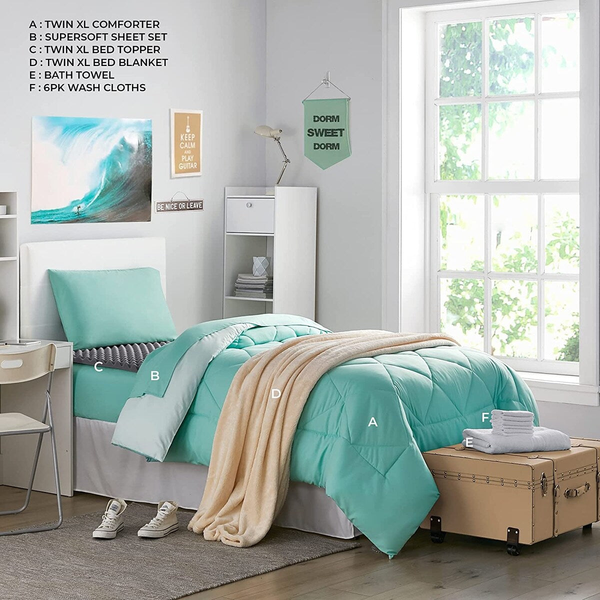 Porch & Den Biles Yucca/Hint of Mint Twin XL Dorm Room Bedding Set