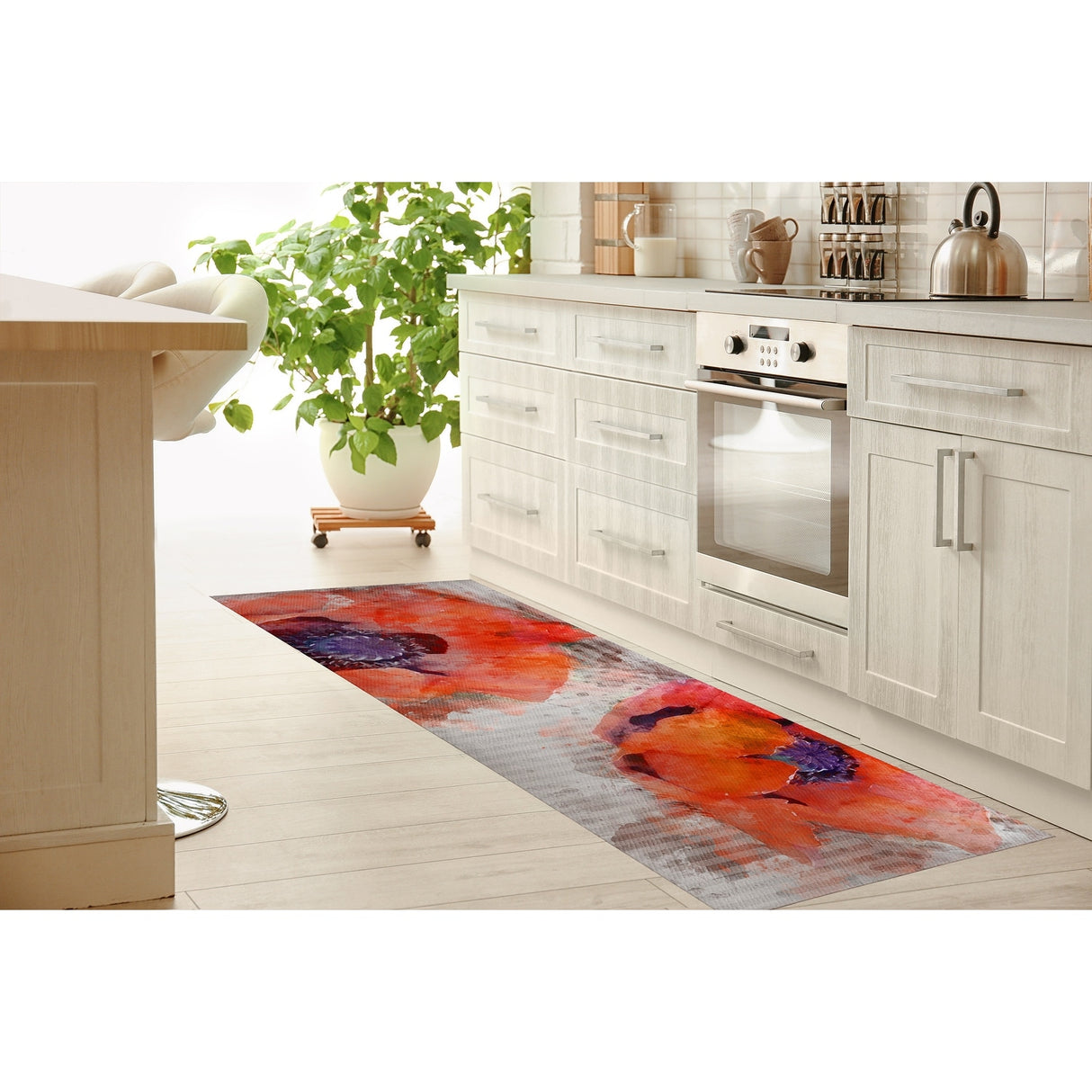 Porch & Den Chehia Watercolor Poppy Pattern Kitchen Mat
