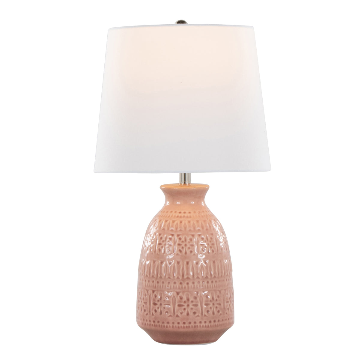 Porch & Den Claudia 20" Ceramic Table Lamp with Patterned Base & Linen Shade (Set of 2) - 20