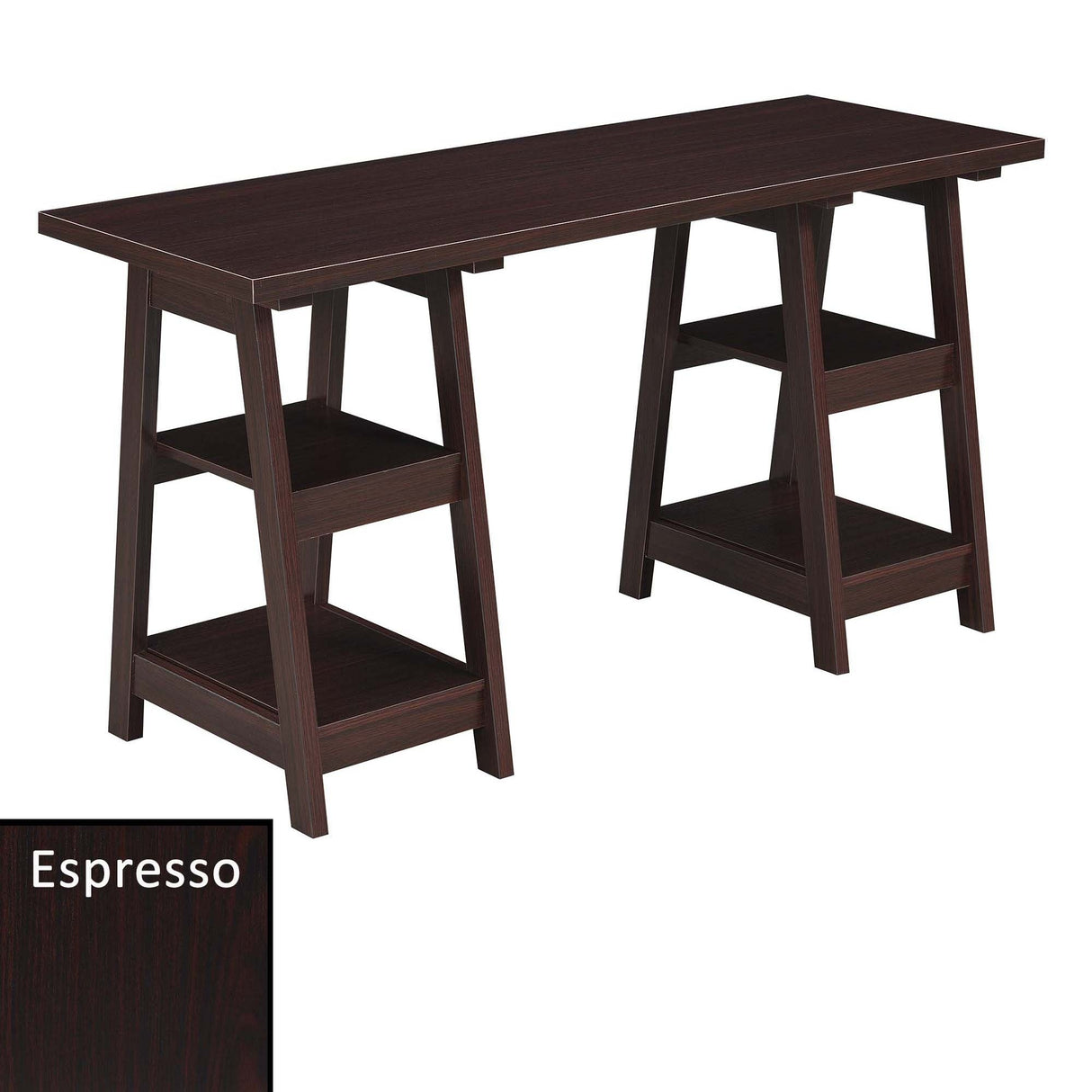 Convenience Concepts Designs2Go Double Trestle Desk with Shelves