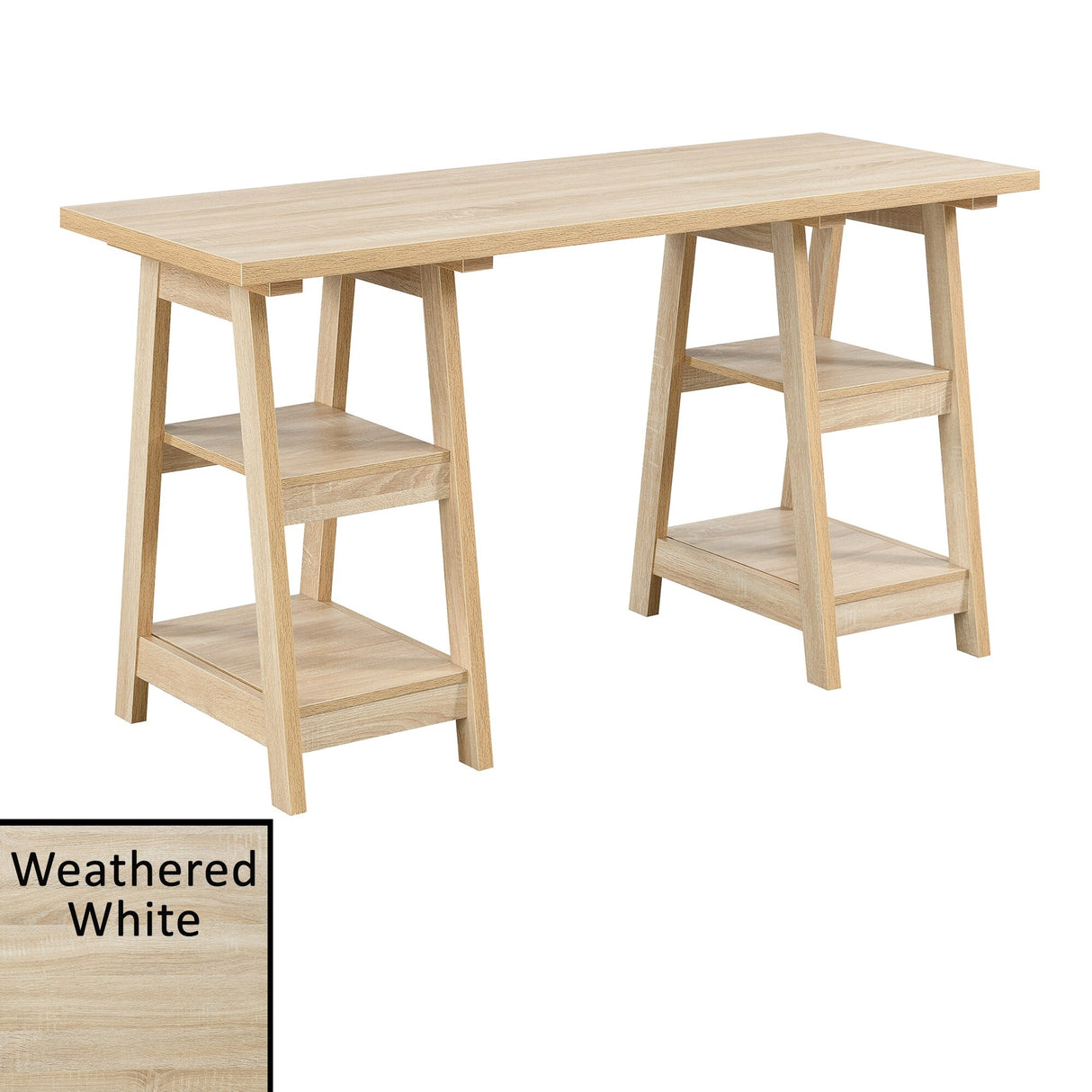 Convenience Concepts Designs2Go Double Trestle Desk with Shelves
