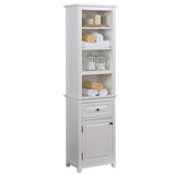 Porch & Den Everest Bathroom Storage Tower with Open Upper Shelves, Lower Cabinet and Drawer