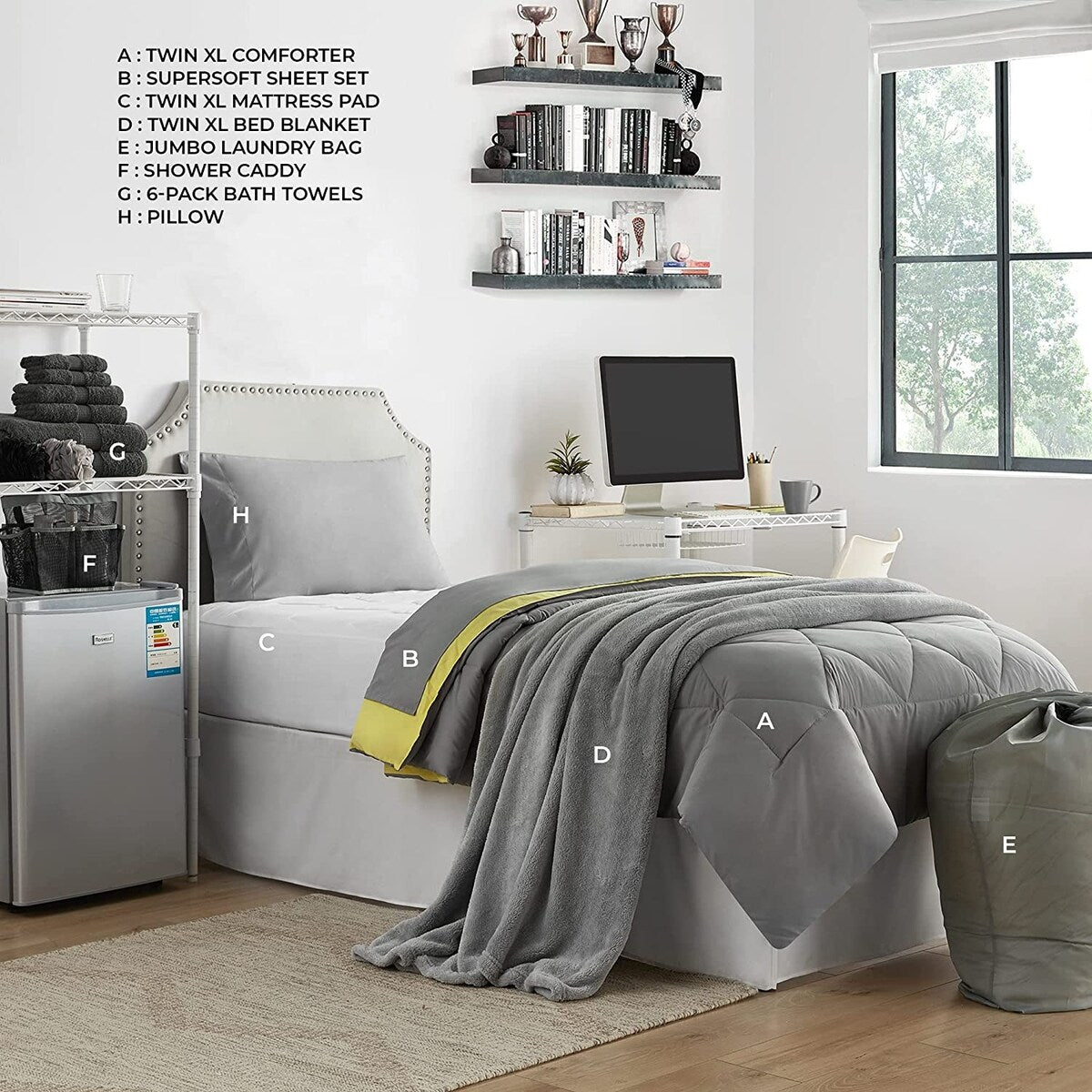 Porch & Den Harglow Yellow/Alloy Grey Twin XL College Dorm Bedding Set
