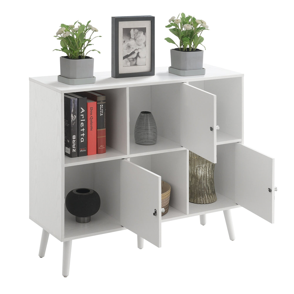 Xtra Storage Cube Organizer Sideboard Console Table with 3 Cubbies and 3 Cabinets
