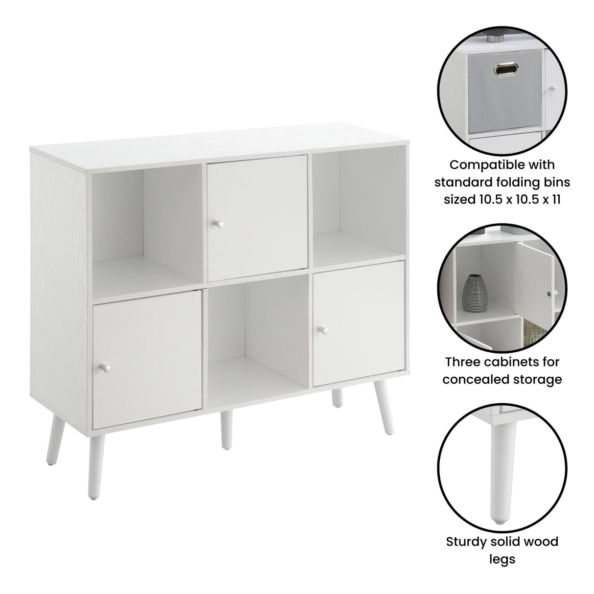 Xtra Storage Cube Organizer Sideboard Console Table with 3 Cubbies and 3 Cabinets