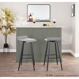 Ale Fixed-Height Bar Stool in Black Steel and Grey Faux - Set of 2 - 15"Lx15"Wx32.5"H